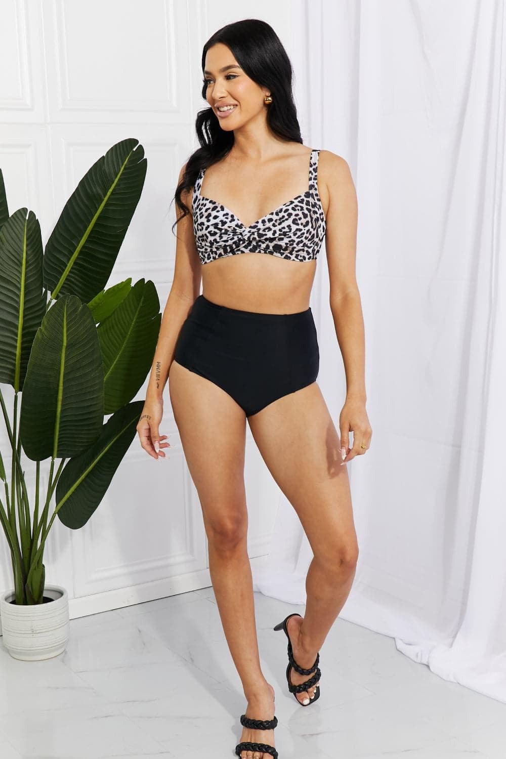 Marina West Swim Take A Dip Twist High-Rise Bikini in Leopard - SwagglyLife Home & Fashion