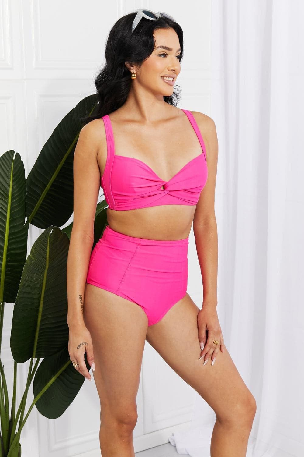 Marina West Swim Take A Dip Twist High-Rise Bikini in Pink - SwagglyLife Home & Fashion