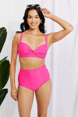 Marina West Swim Take A Dip Twist High-Rise Bikini in Pink - SwagglyLife Home & Fashion