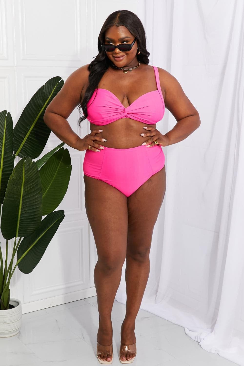 Marina West Swim Take A Dip Twist High-Rise Bikini in Pink - SwagglyLife Home & Fashion