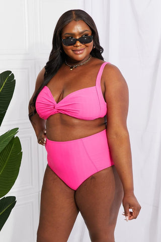 Marina West Swim Take A Dip Twist High-Rise Bikini in Pink - SwagglyLife Home & Fashion