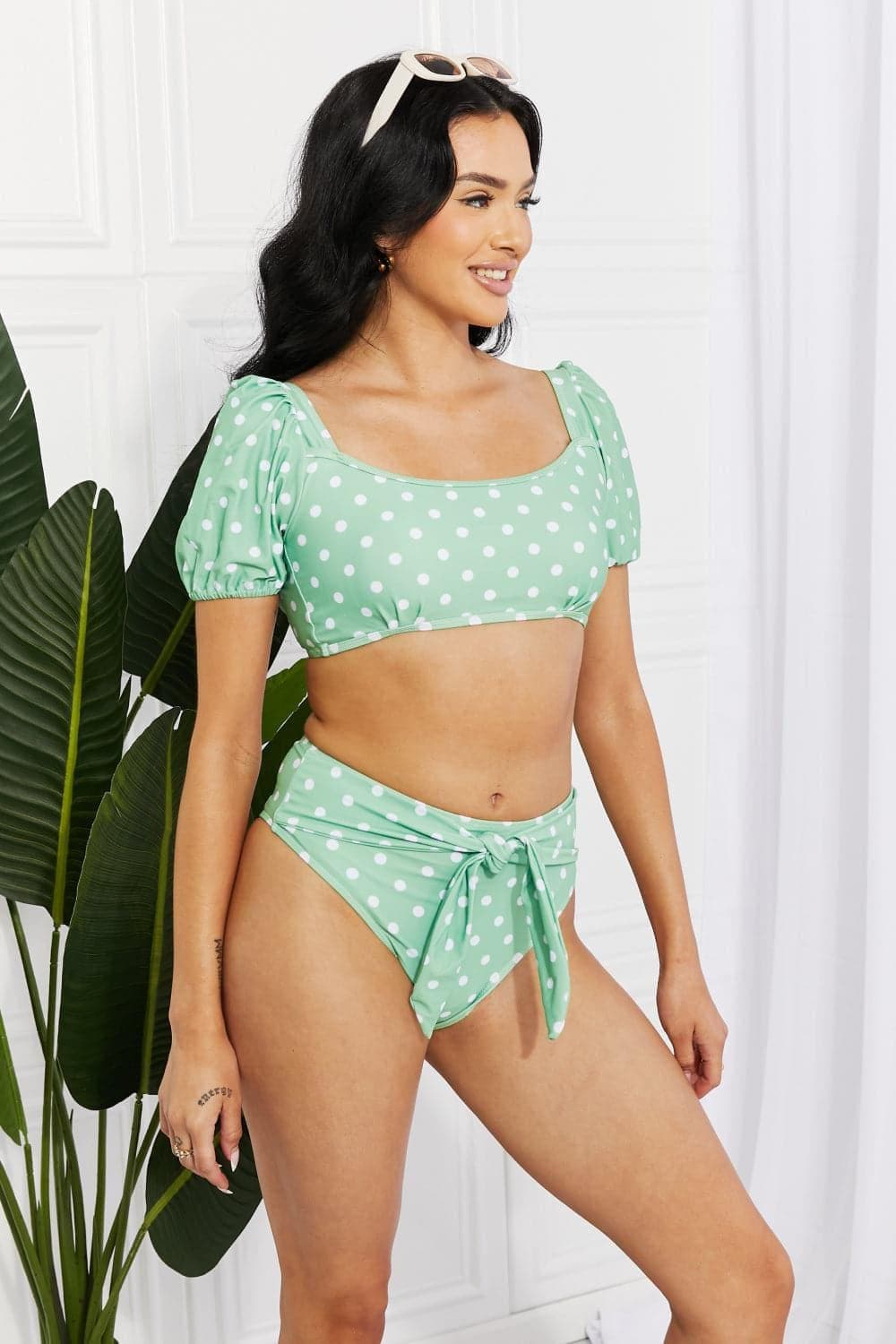 Marina West Swim Vacay Ready Puff Sleeve Bikini in Gum Leaf - SwagglyLife Home & Fashion