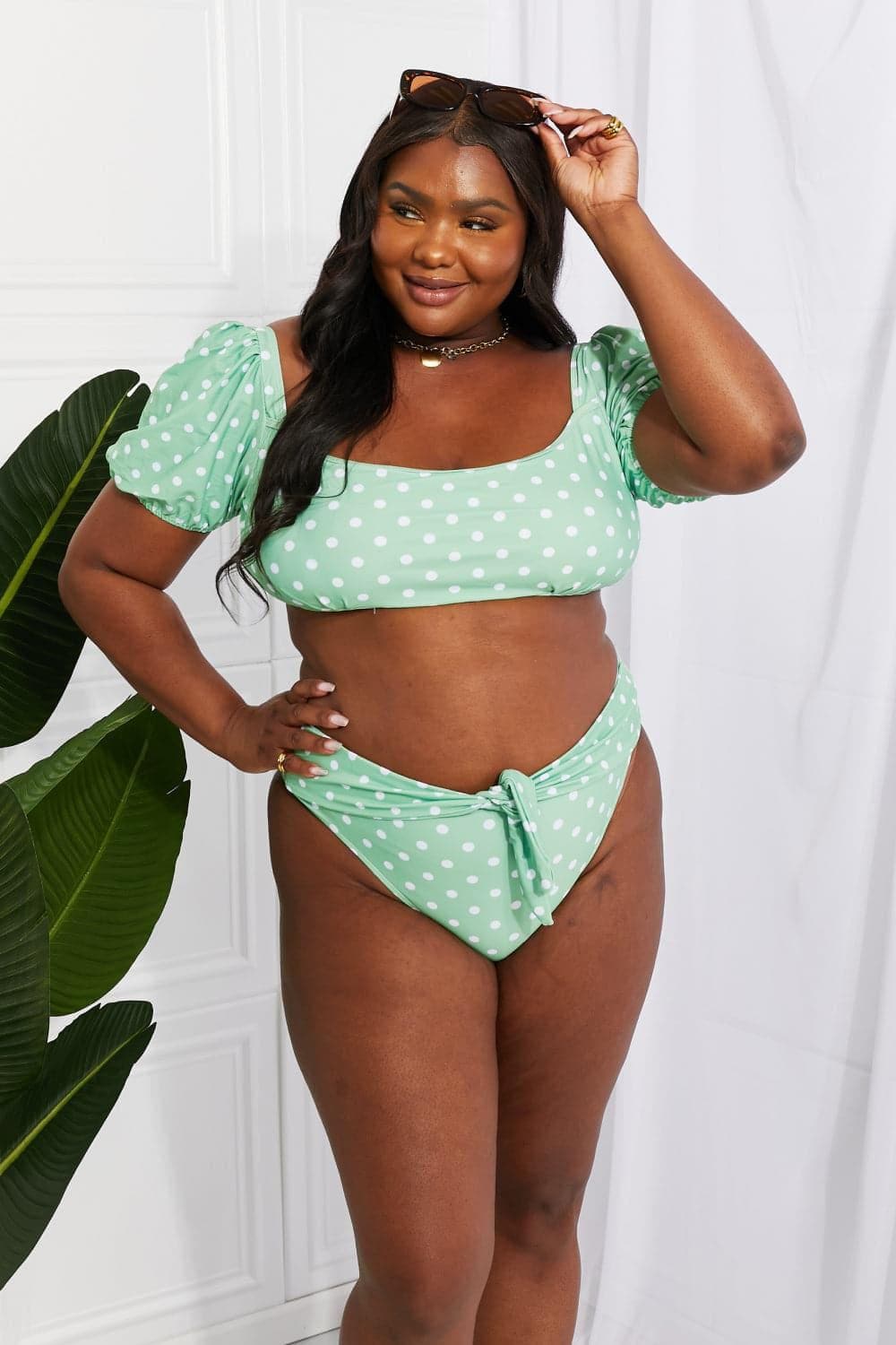 Marina West Swim Vacay Ready Puff Sleeve Bikini in Gum Leaf - SwagglyLife Home & Fashion