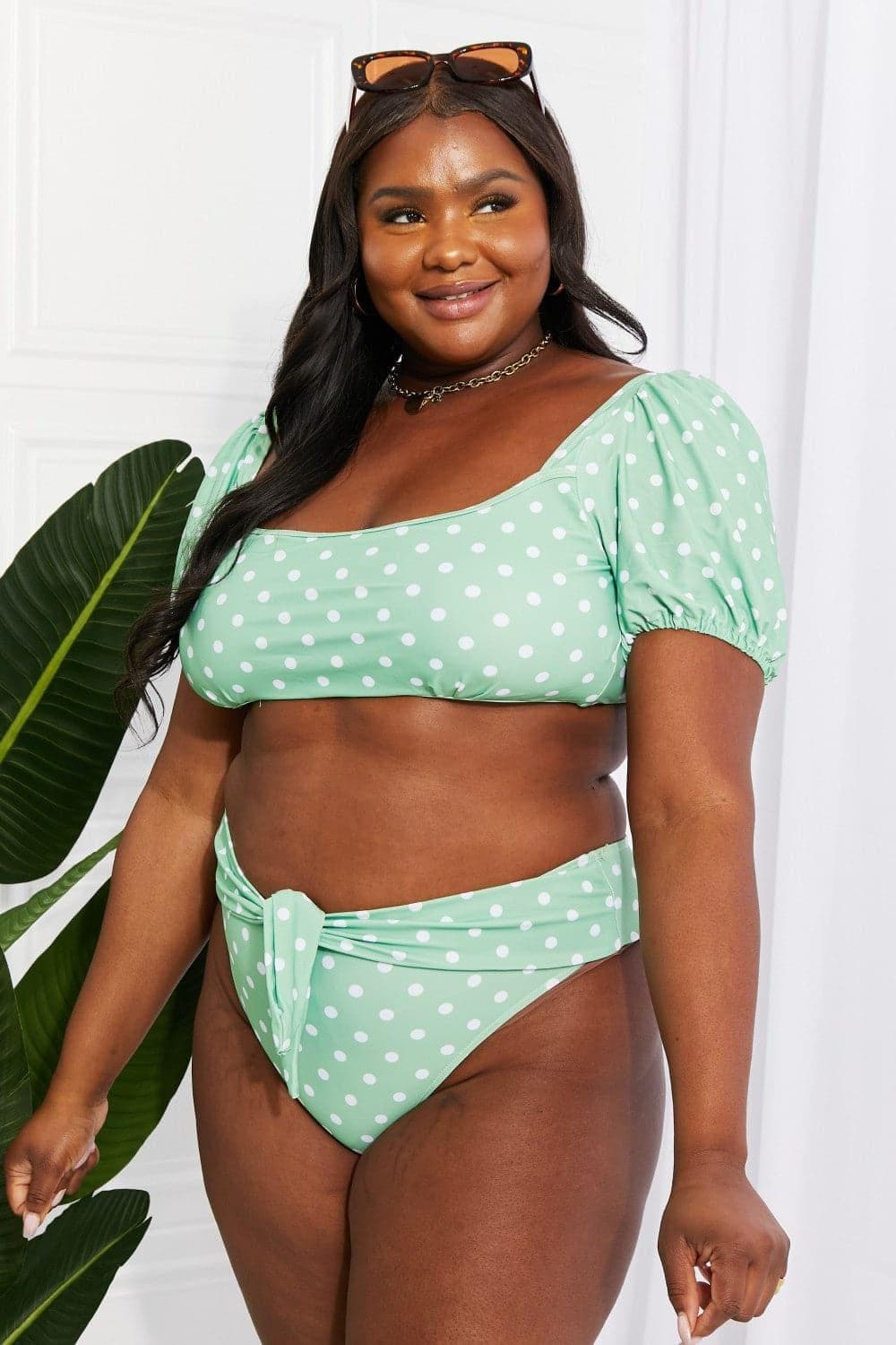 Marina West Swim Vacay Ready Puff Sleeve Bikini in Gum Leaf - SwagglyLife Home & Fashion