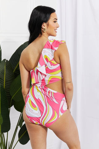 Marina West Swim Vitamin C Asymmetric Cutout Ruffle Swimsuit in Pink - SwagglyLife Home & Fashion