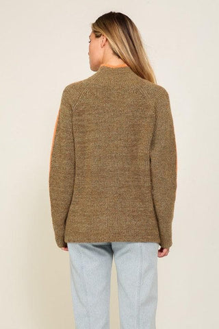 Marled Brown Raglan Sleeve Funnel Neck Sweater - SwagglyLife Home & Fashion