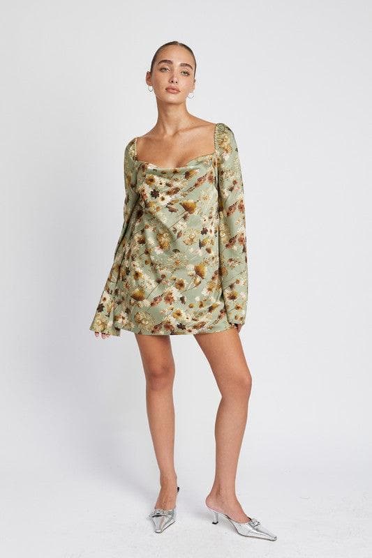 Marnie Floral Long Sleeve Mini Dress with Open Back - SwagglyLife Home & Fashion