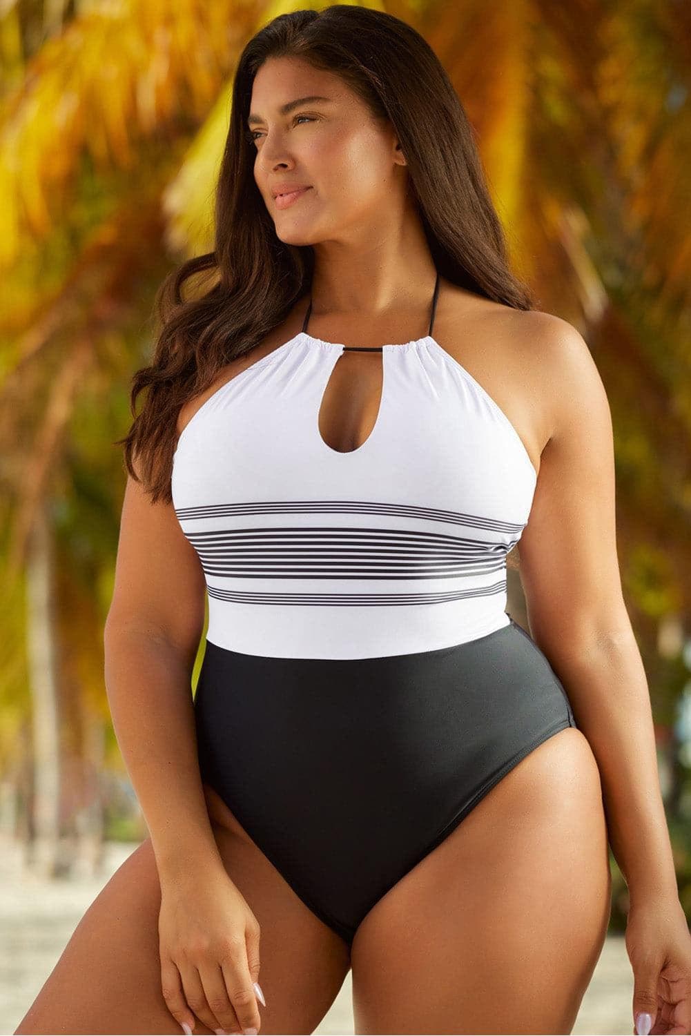 Contrast Halter Neck One-Piece Swimsuit - SwagglyLife Home & Fashion