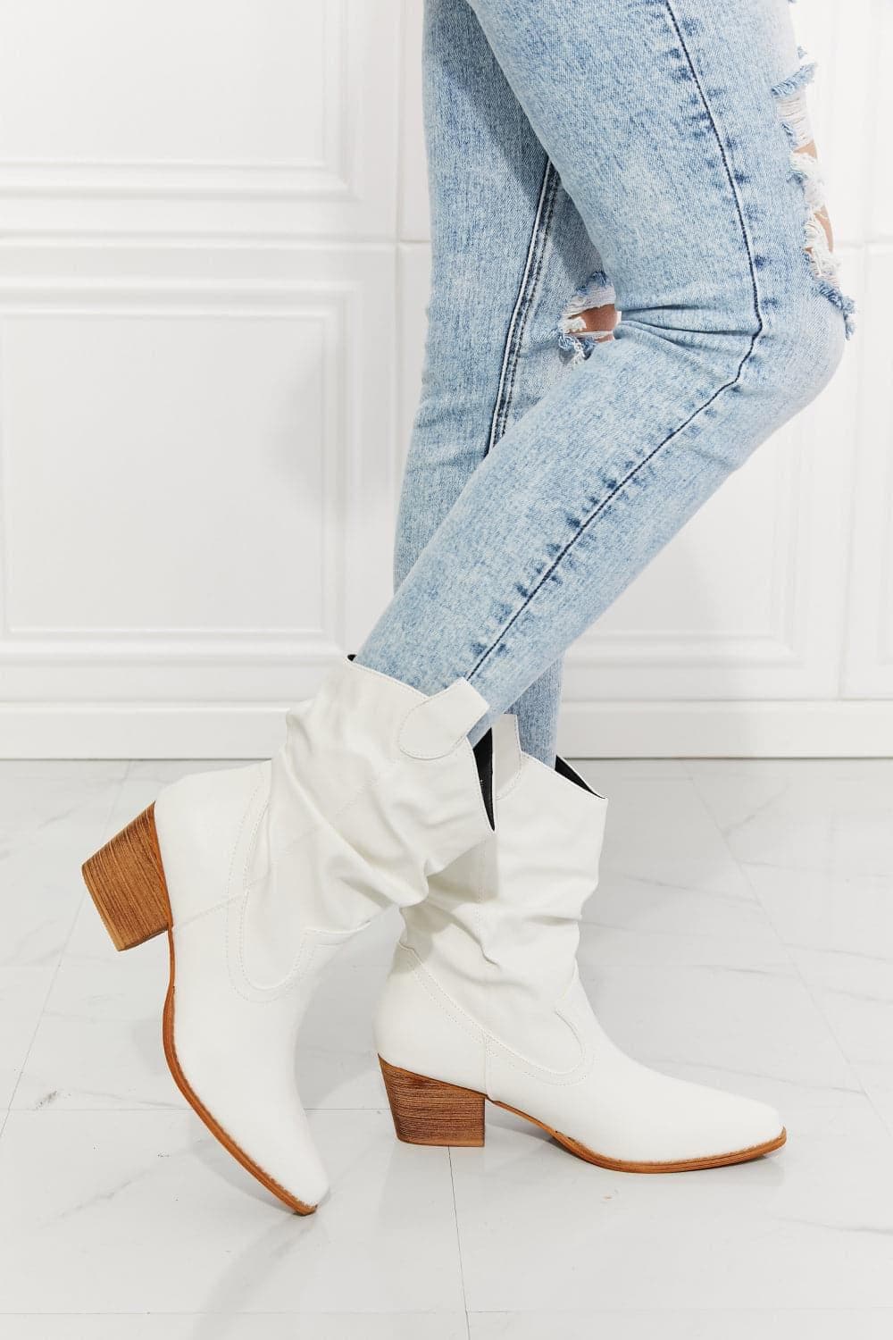 MMShoes Better in Texas Scrunch Cowboy Boots in White - SwagglyLife Home & Fashion