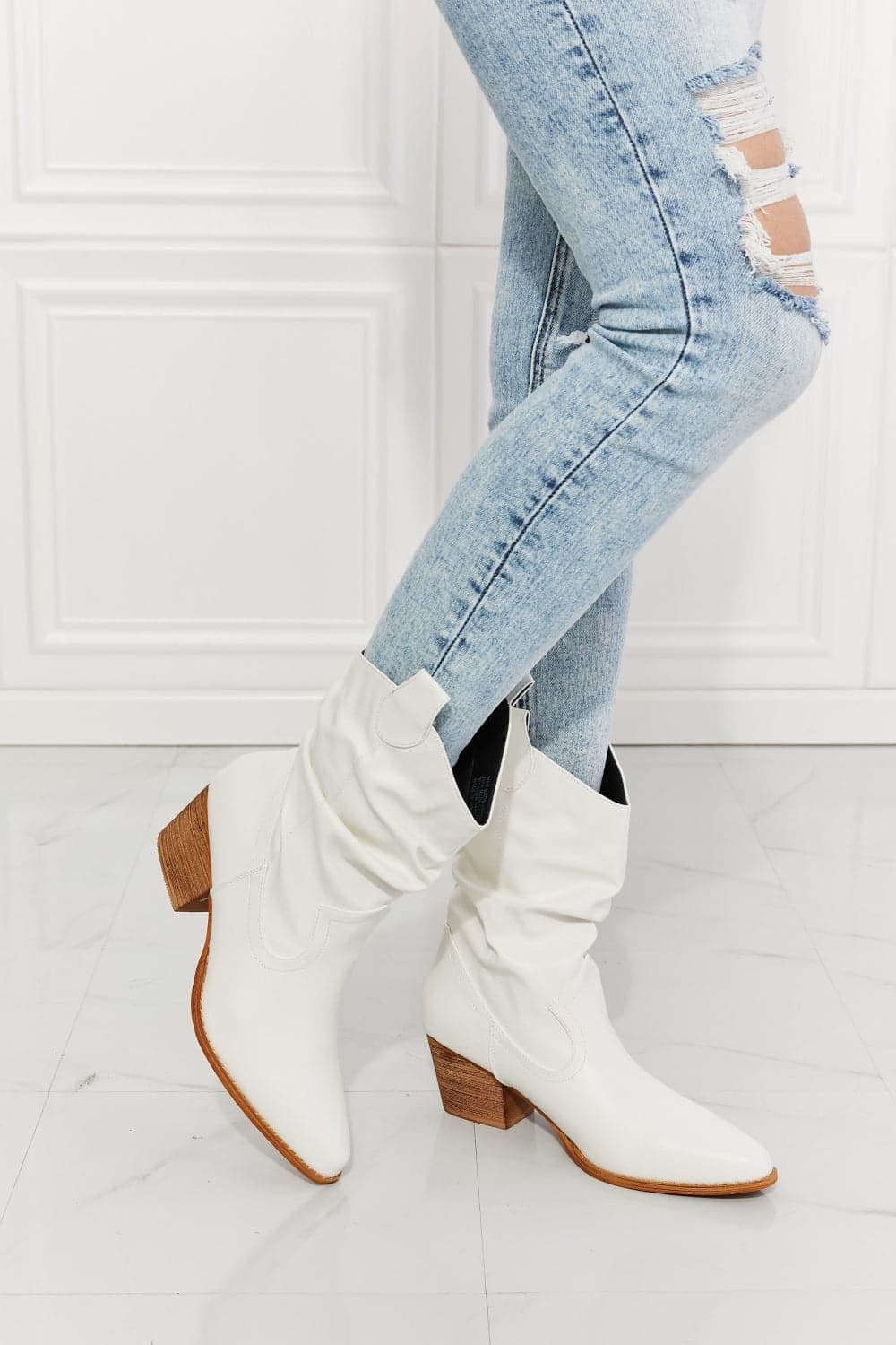MMShoes Better in Texas Scrunch Cowboy Boots in White - SwagglyLife Home & Fashion