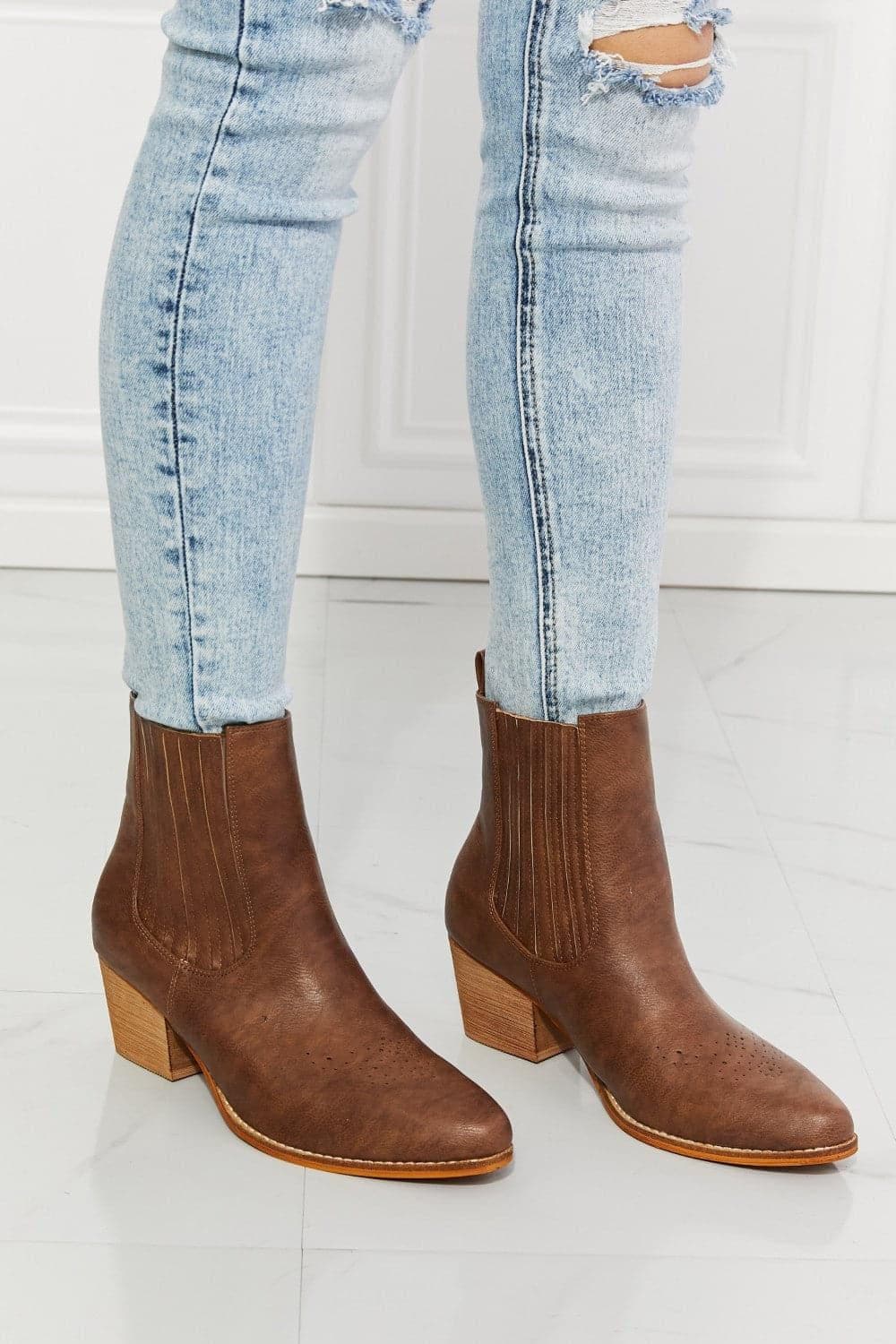 MMShoes Love the Journey Stacked Heel Chelsea Boot in Chestnut - SwagglyLife Home & Fashion