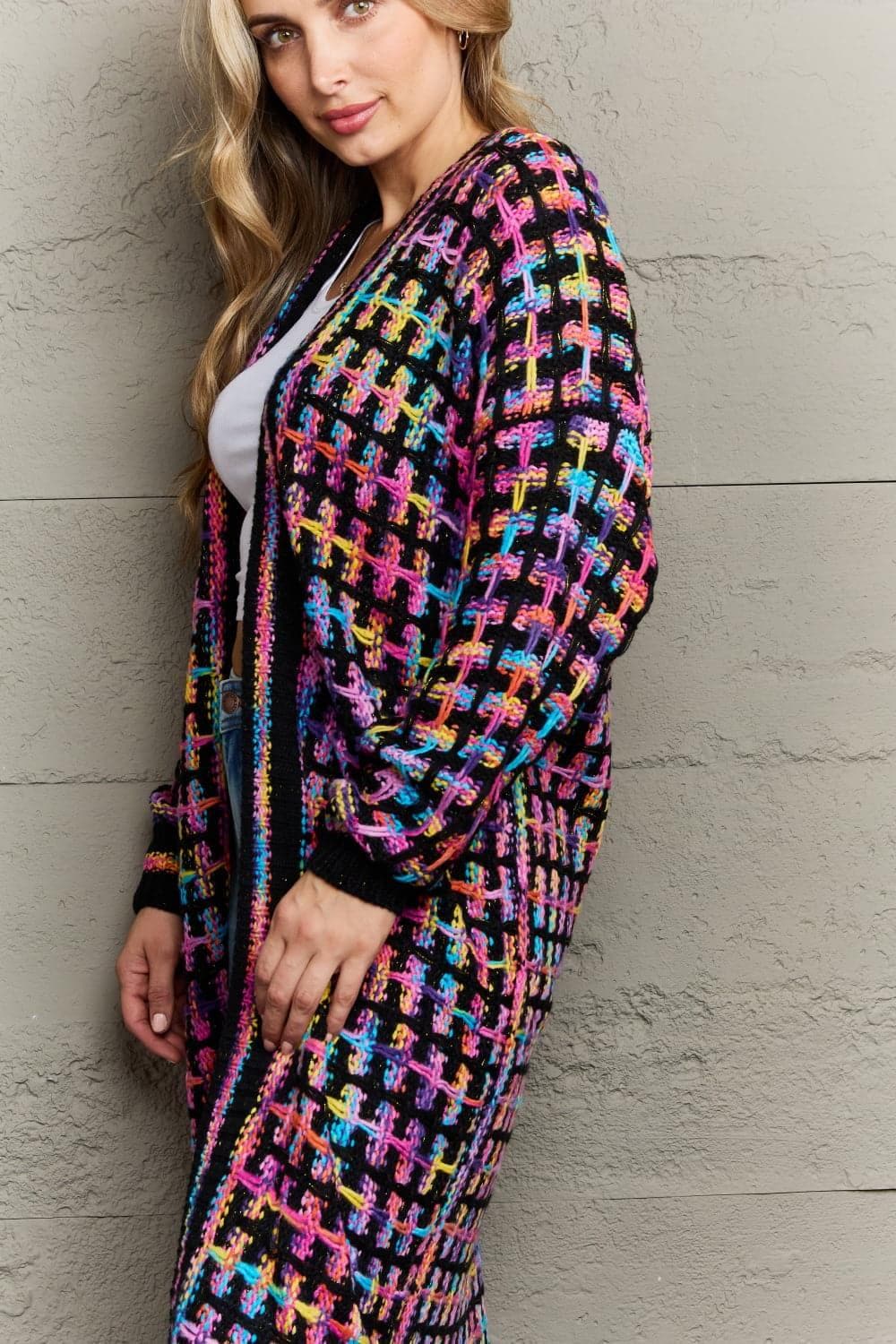 Multicolored Open Front Fringe Hem Cardigan - SwagglyLife Home & Fashion