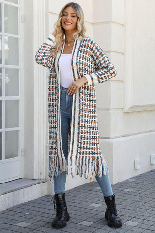 Multicolored Open Front Fringe Hem Cardigan - SwagglyLife Home & Fashion