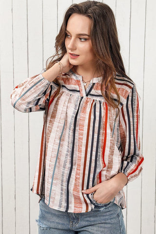 Multicolored Stripe Notched Neck Top - SwagglyLife Home & Fashion