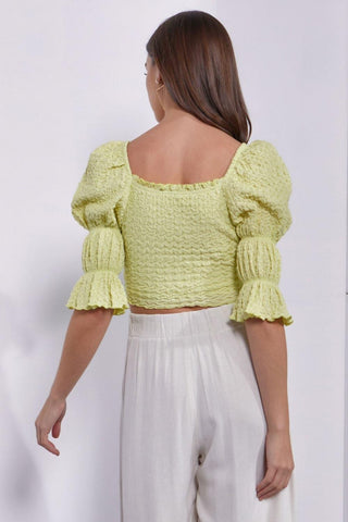 MUSTARD SEED Crinkle Texture Puff Sleeve Crop Top - SwagglyLife Home & Fashion