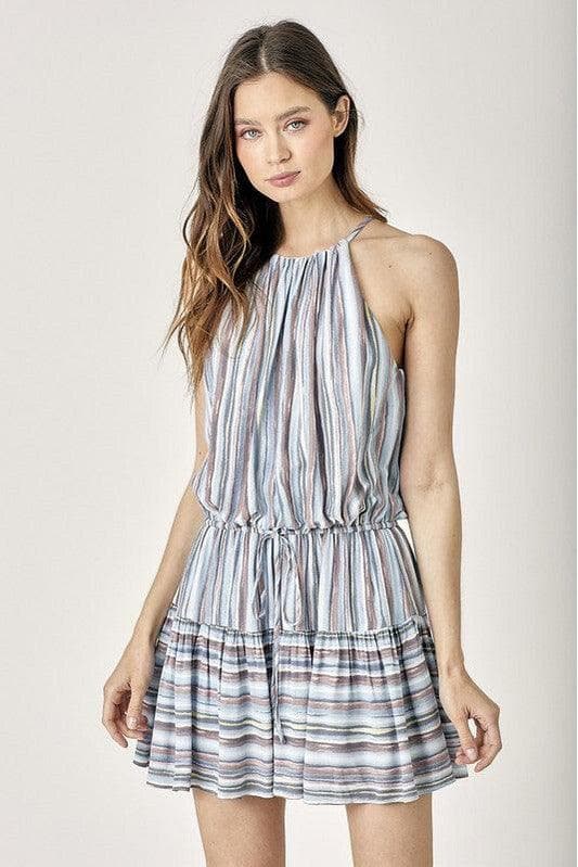 MUSTARD SEED Keyhole Neck Stripe Printed Dress - SwagglyLife Home & Fashion