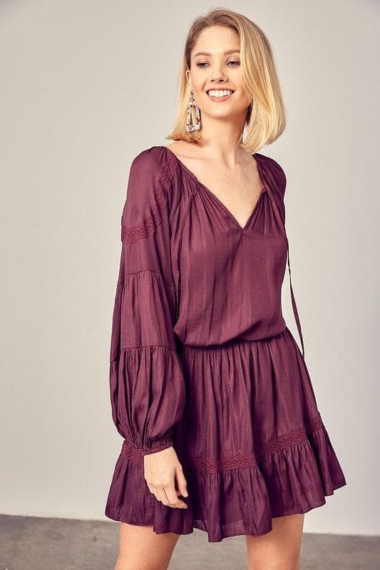 MUSTARD SEED Lace Trim Detail Dress, Merlot - SwagglyLife Home & Fashion