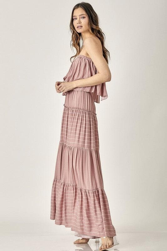 MUSTARD SEED Pin Stripe Print Tube Maxi Dress - SwagglyLife Home & Fashion