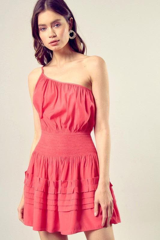 MUSTARD SEED Pleated Detail One Shoulder Cami Dress, Multiple Colors - SwagglyLife Home & Fashion