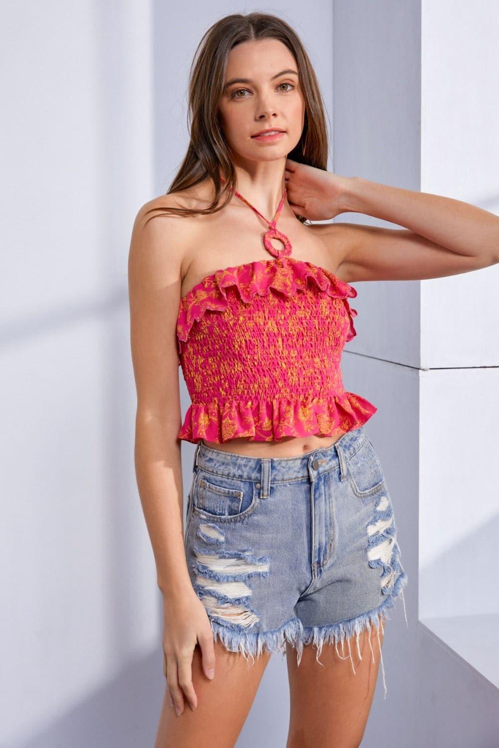 MUSTARD SEED Ruffled Smocked Backless Sleeveless Top - SwagglyLife Home & Fashion