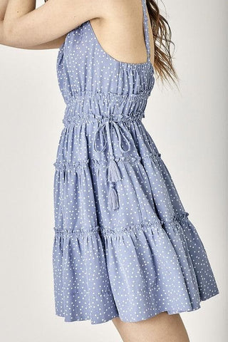 MUSTARD SEED Side Tassel Strap Tiered Polka Dot Dress - SwagglyLife Home & Fashion