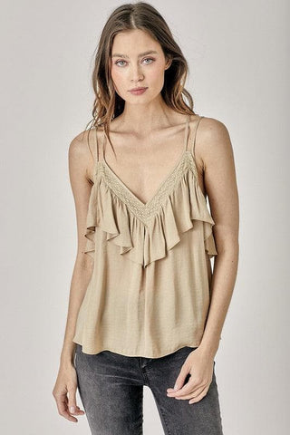 MUSTARD SEED Trim Detail with Ruffle Cami Top, 2 Colors - SwagglyLife Home & Fashion