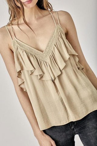 MUSTARD SEED Trim Detail with Ruffle Cami Top, 2 Colors - SwagglyLife Home & Fashion