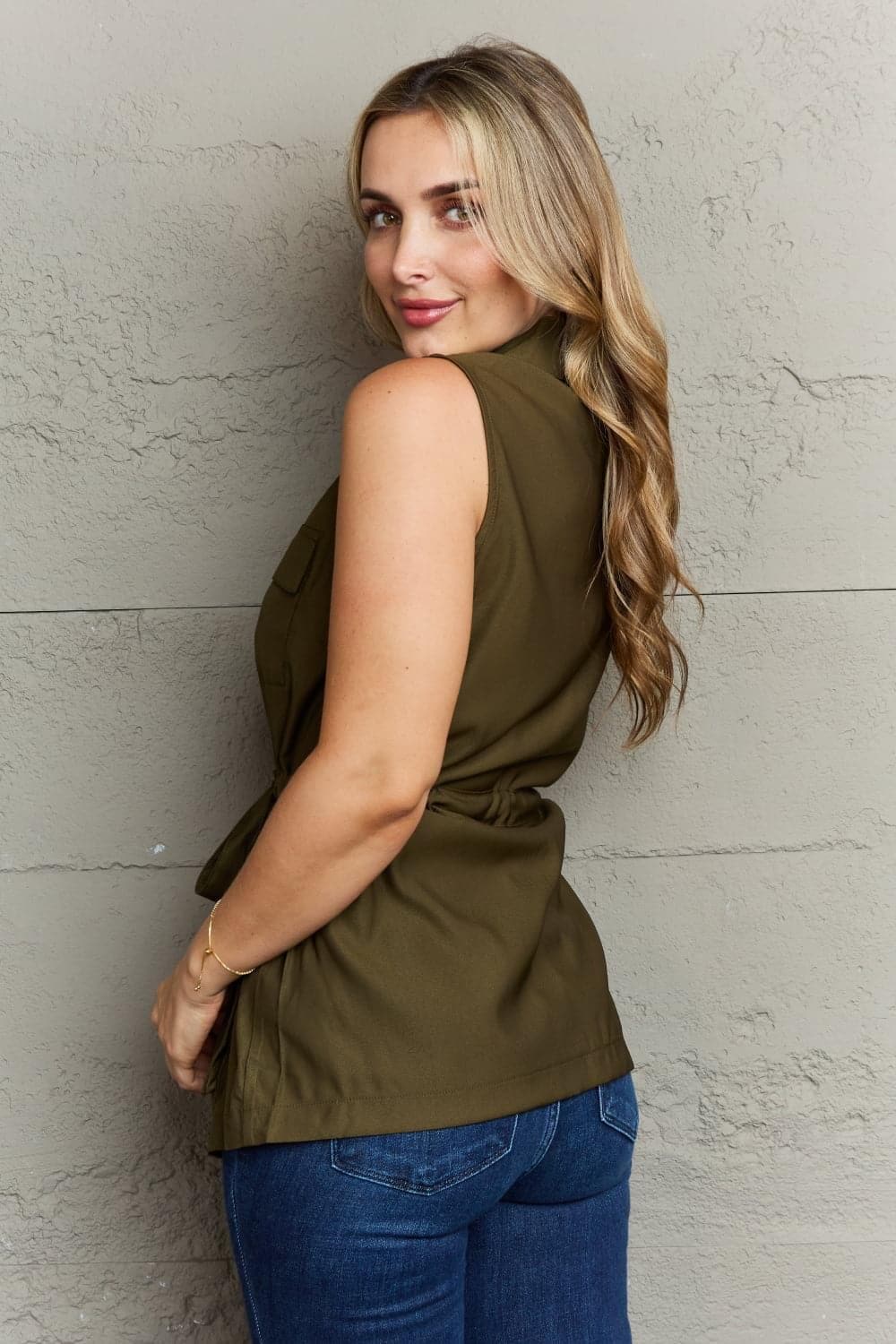 Ninexis Follow The Light Sleeveless Collared Button Down Top - SwagglyLife Home & Fashion