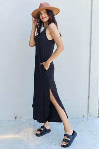 Ninexis Good Energy Full Size Cami Side Slit Maxi Dress in Black - SwagglyLife Home & Fashion