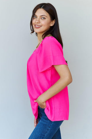 Ninexis Keep Me Close Square Neck Short Sleeve Blouse in Fuchsia - SwagglyLife Home & Fashion