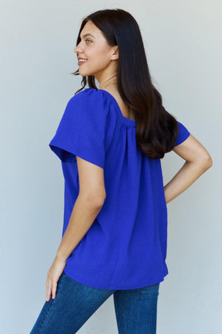 Ninexis Keep Me Close Square Neck Short Sleeve Blouse in Royal - SwagglyLife Home & Fashion