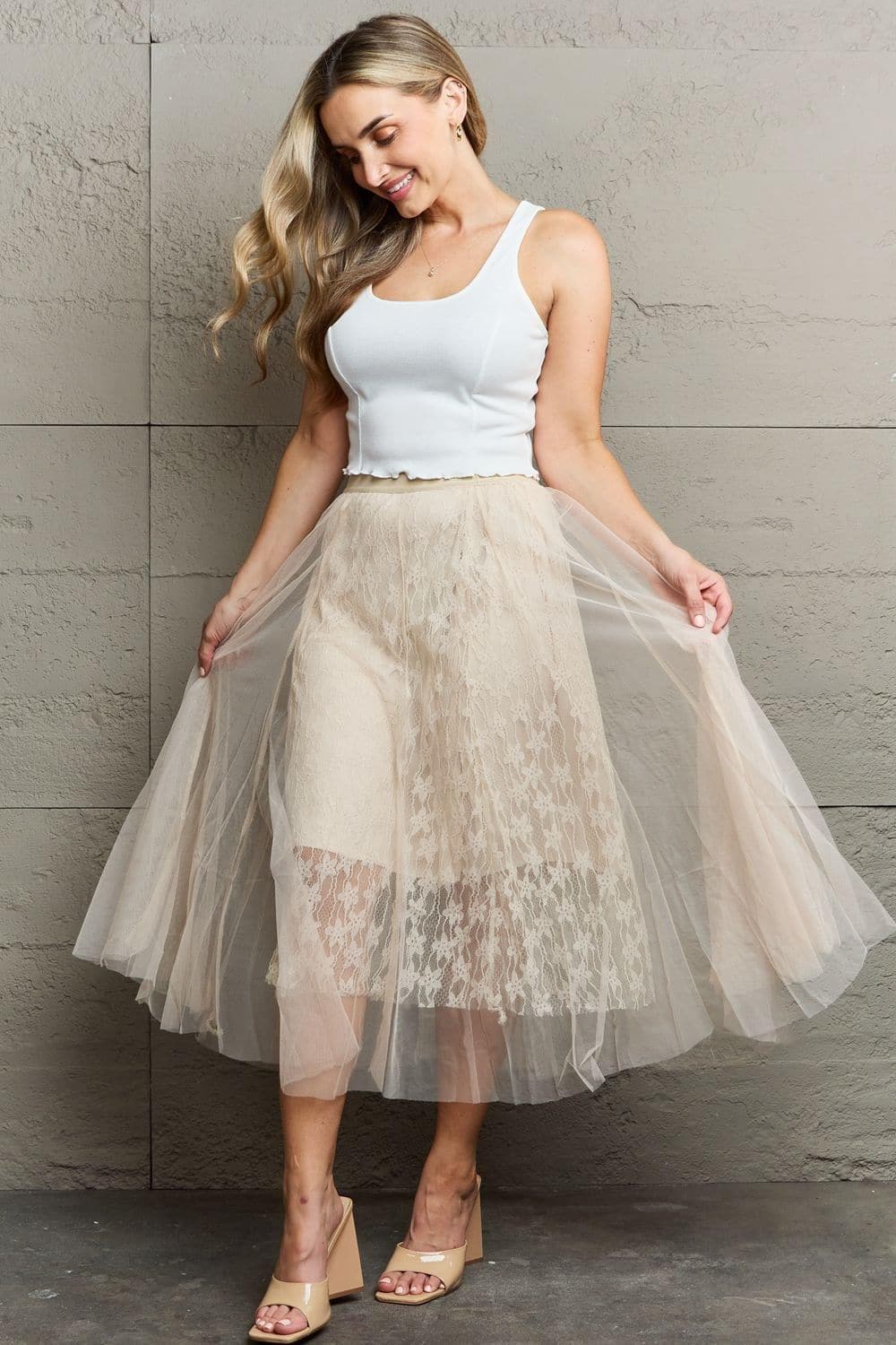 Ninexis Lace Flowy Midi Skirt - SwagglyLife Home & Fashion