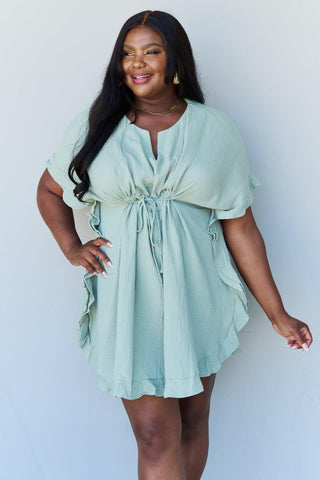 Ninexis Out Of Time Full Size Ruffle Hem Dress with Drawstring Waistband in Light Sage - SwagglyLife Home & Fashion