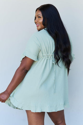 Ninexis Out Of Time Full Size Ruffle Hem Dress with Drawstring Waistband in Light Sage - SwagglyLife Home & Fashion