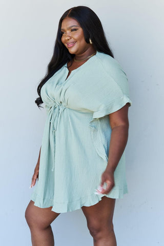 Ninexis Out Of Time Full Size Ruffle Hem Dress with Drawstring Waistband in Light Sage - SwagglyLife Home & Fashion