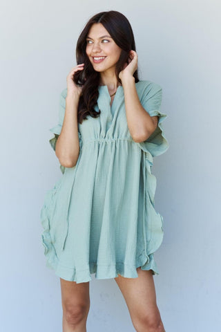 Ninexis Out Of Time Full Size Ruffle Hem Dress with Drawstring Waistband in Light Sage - SwagglyLife Home & Fashion