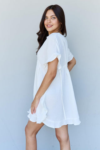 Ninexis Out Of Time Full Size Ruffle Hem Dress with Drawstring Waistband, White - SwagglyLife Home & Fashion