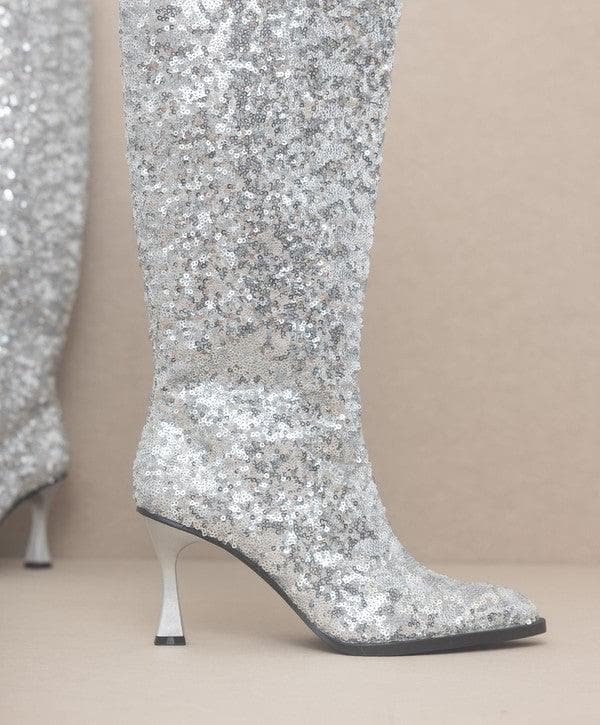 OASIS SOCIETY Jewel - Knee High Sequin Boots - SwagglyLife Home & Fashion