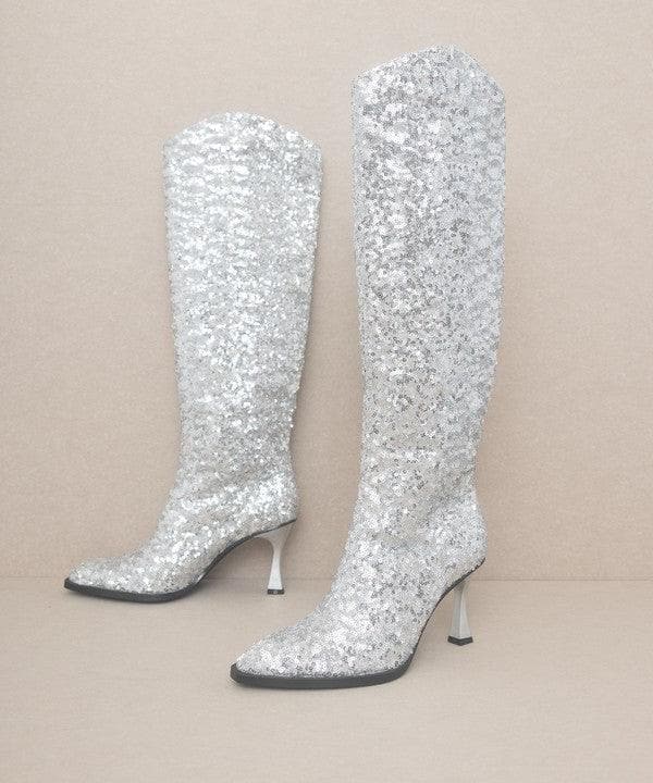 OASIS SOCIETY Jewel - Knee High Sequin Boots - SwagglyLife Home & Fashion