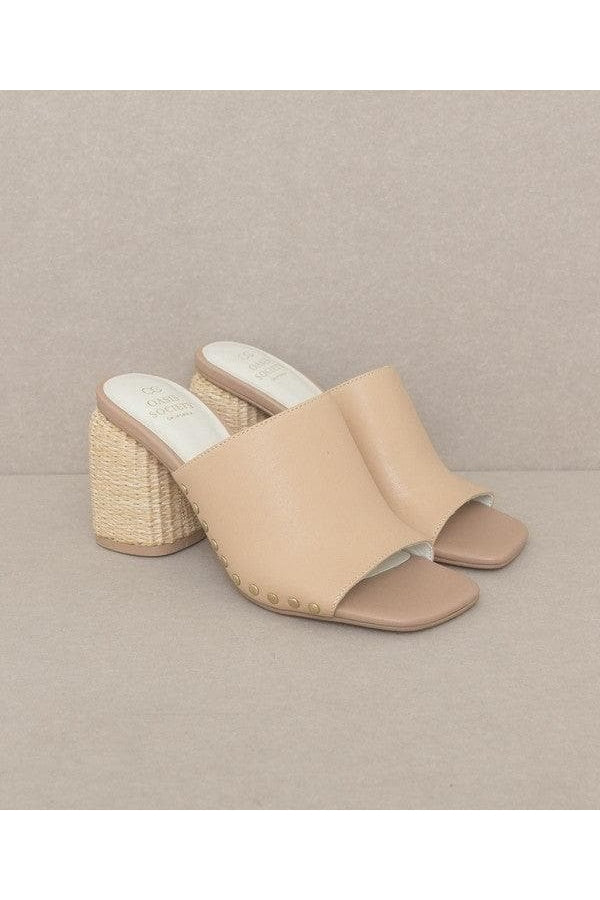 OASIS SOCIETY Serena - Studded Raffia Slide Heel - SwagglyLife Home & Fashion