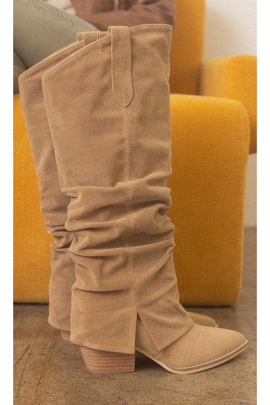 OASIS SOCIETY Thea - Fold Over Slit Jean Boots - SwagglyLife Home & Fashion