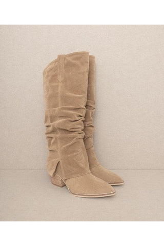 OASIS SOCIETY Thea - Fold Over Slit Jean Boots - SwagglyLife Home & Fashion