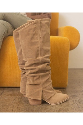 OASIS SOCIETY Thea - Fold Over Slit Jean Boots - SwagglyLife Home & Fashion