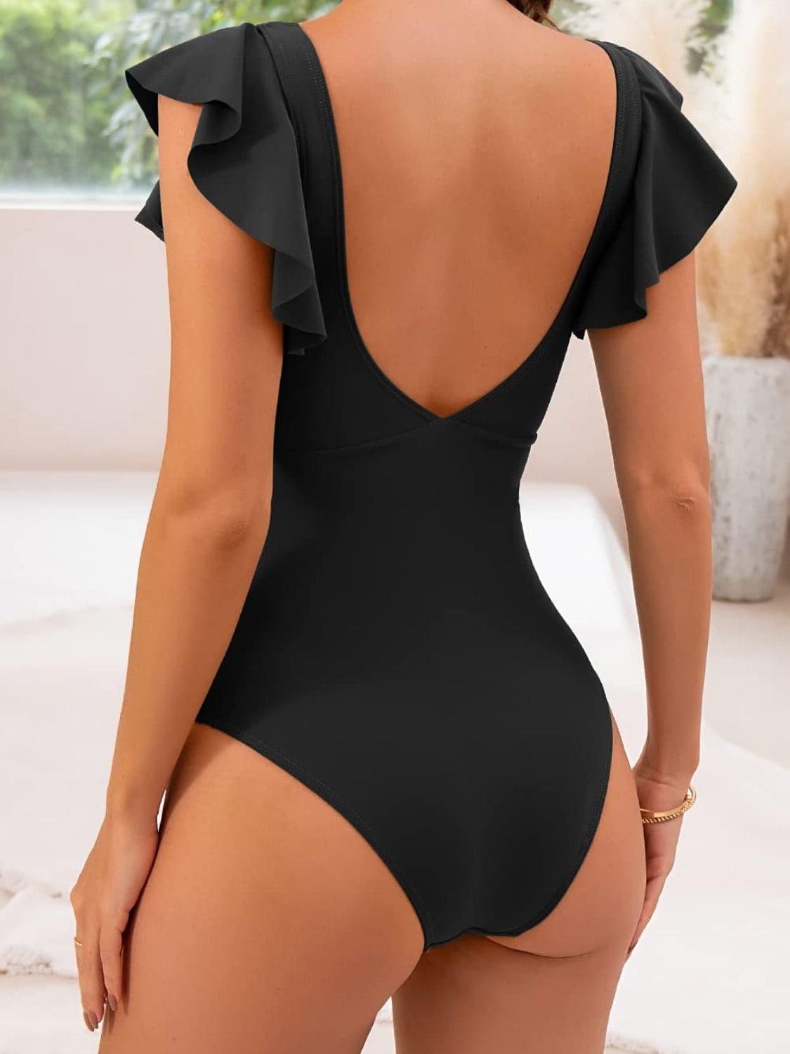 Ocean Breeze Cutout Flounce Sleeve One-Piece Swimwear - SwagglyLife Home & Fashion