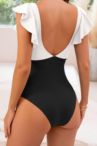 Ocean Breeze Cutout Flounce Sleeve One-Piece Swimwear - SwagglyLife Home & Fashion