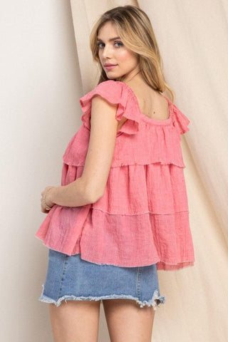 ODDI Buttoned Ruffled Top - SwagglyLife Home & Fashion