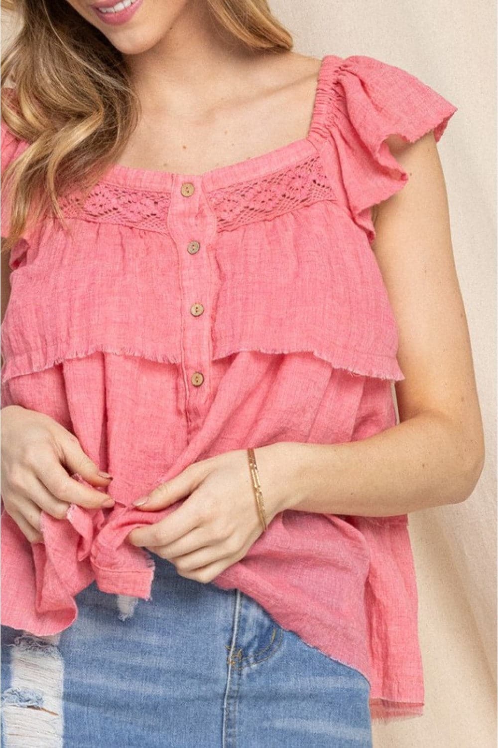 ODDI Buttoned Ruffled Top - SwagglyLife Home & Fashion