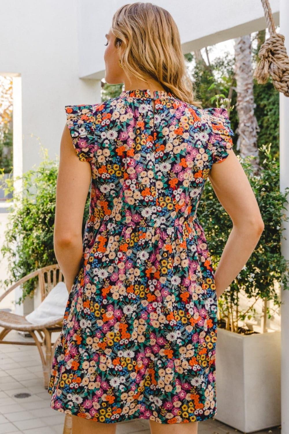 ODDI Full Size Floral Ruffled Cap Sleeve Mini Dress - SwagglyLife Home & Fashion