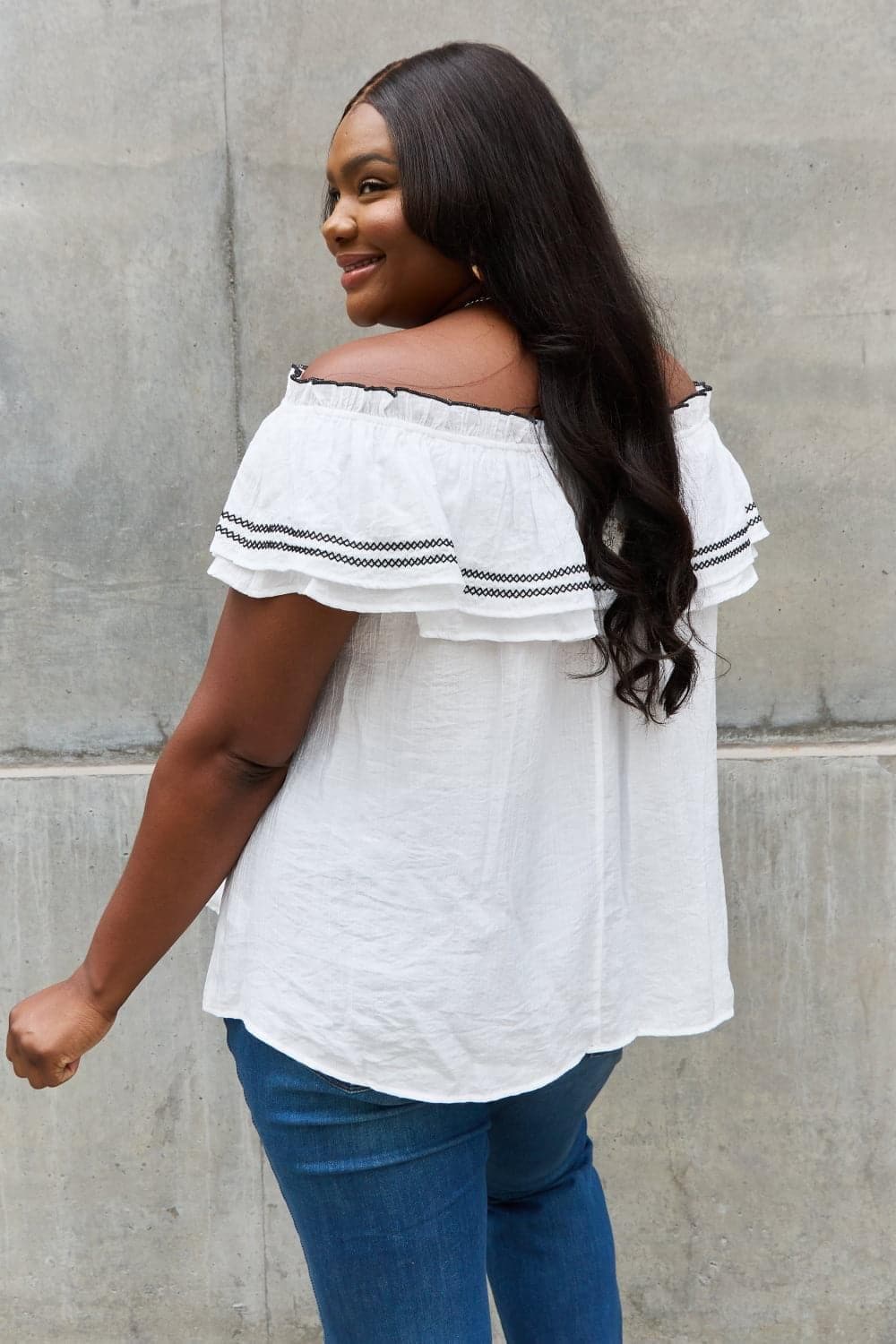 ODDI Full Size Off The Shoulder Ruffle Blouse - SwagglyLife Home & Fashion