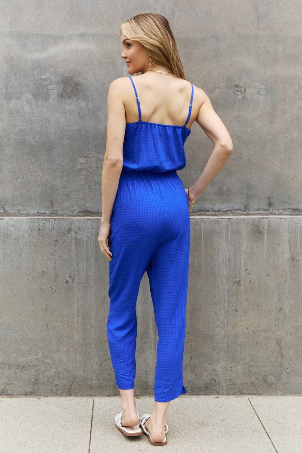 ODDI Full Size Textured Woven Jumpsuit in Royal Blue - SwagglyLife Home & Fashion